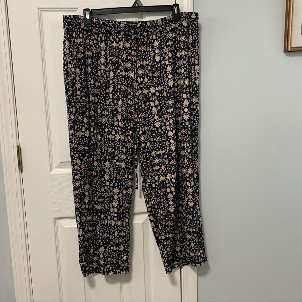 Floral Print Black Lounge Pants 3XL